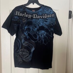 Harley-Davidson Men's Black Tee with Blue Eagle Graphic